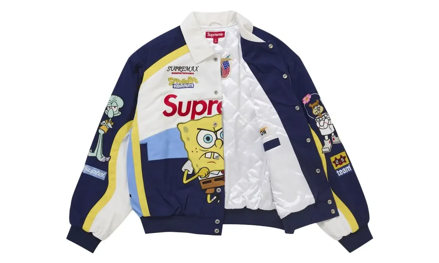 Supreme SpongeBob SquarePants Jeff Hamilton Racing Jacket White | OVERCEZ