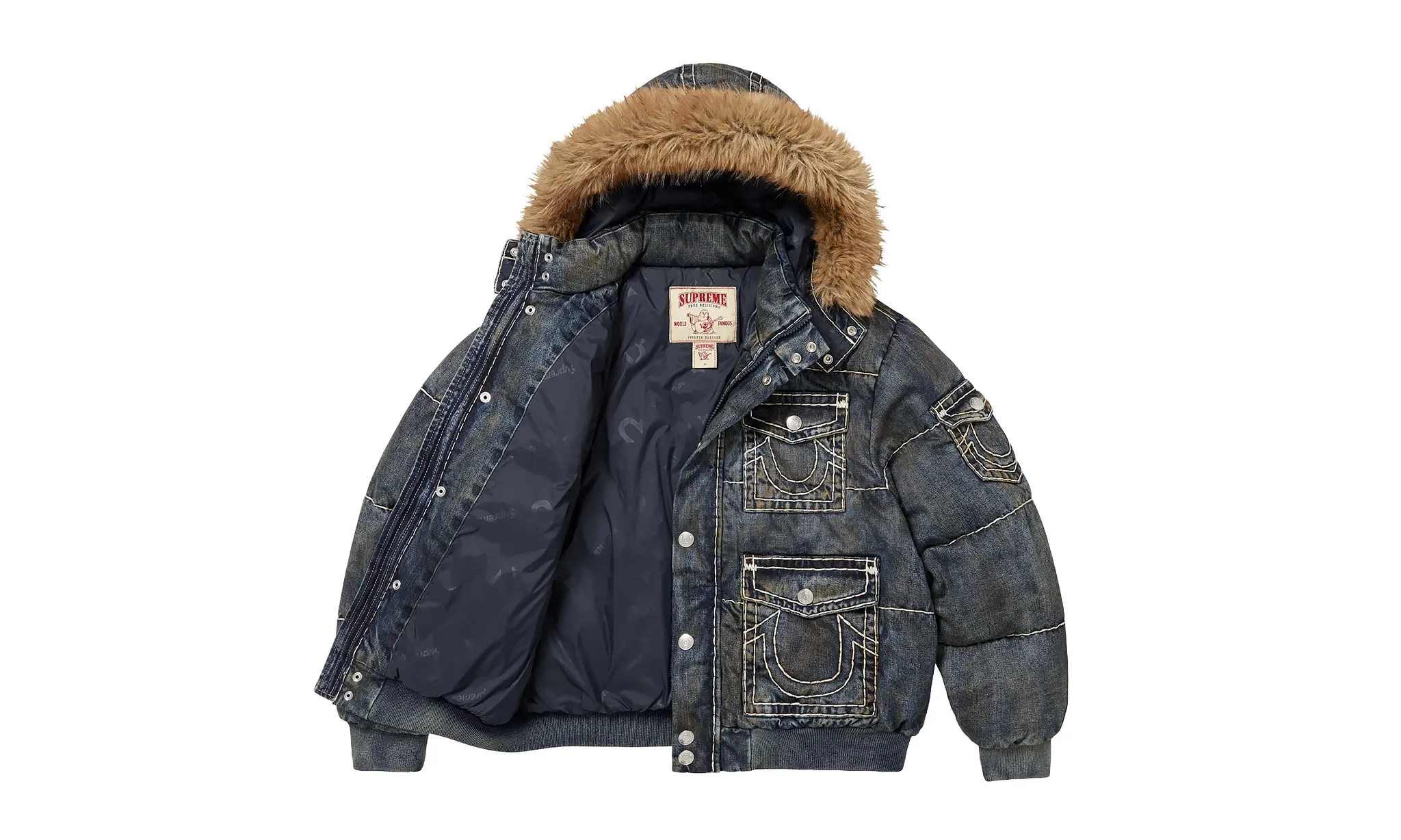 Supreme True Religion Puffer Jacket Dirty Indigo | OVERCEZ