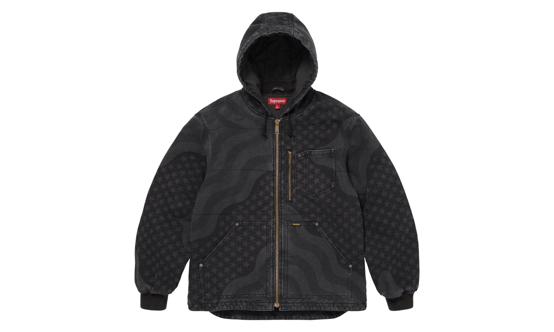 Supreme Flag Quilted Hooded Work Jacket Black