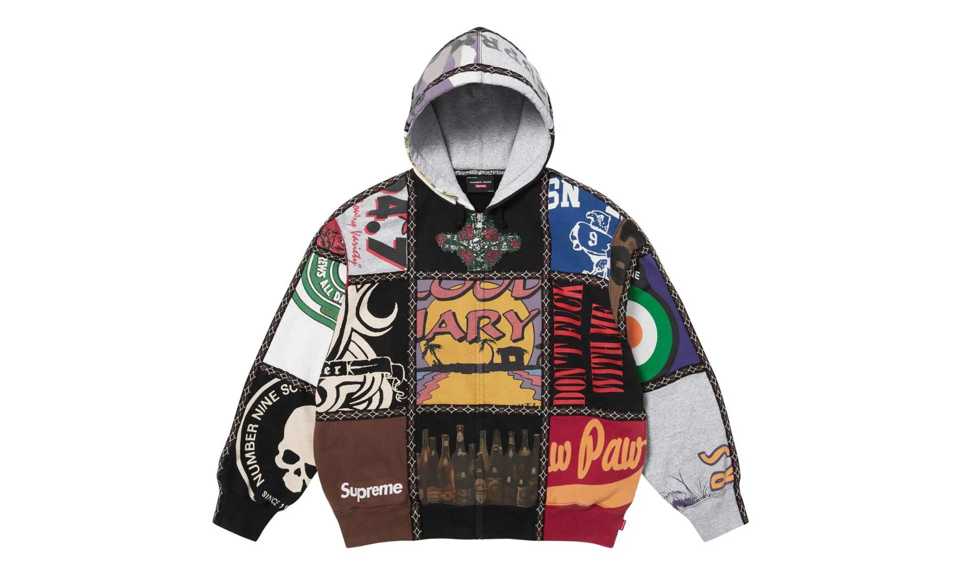 Supreme Number (N)ine Patchwork Zip Up Hooded Sweatshirt Multicolor | OVERCEZ