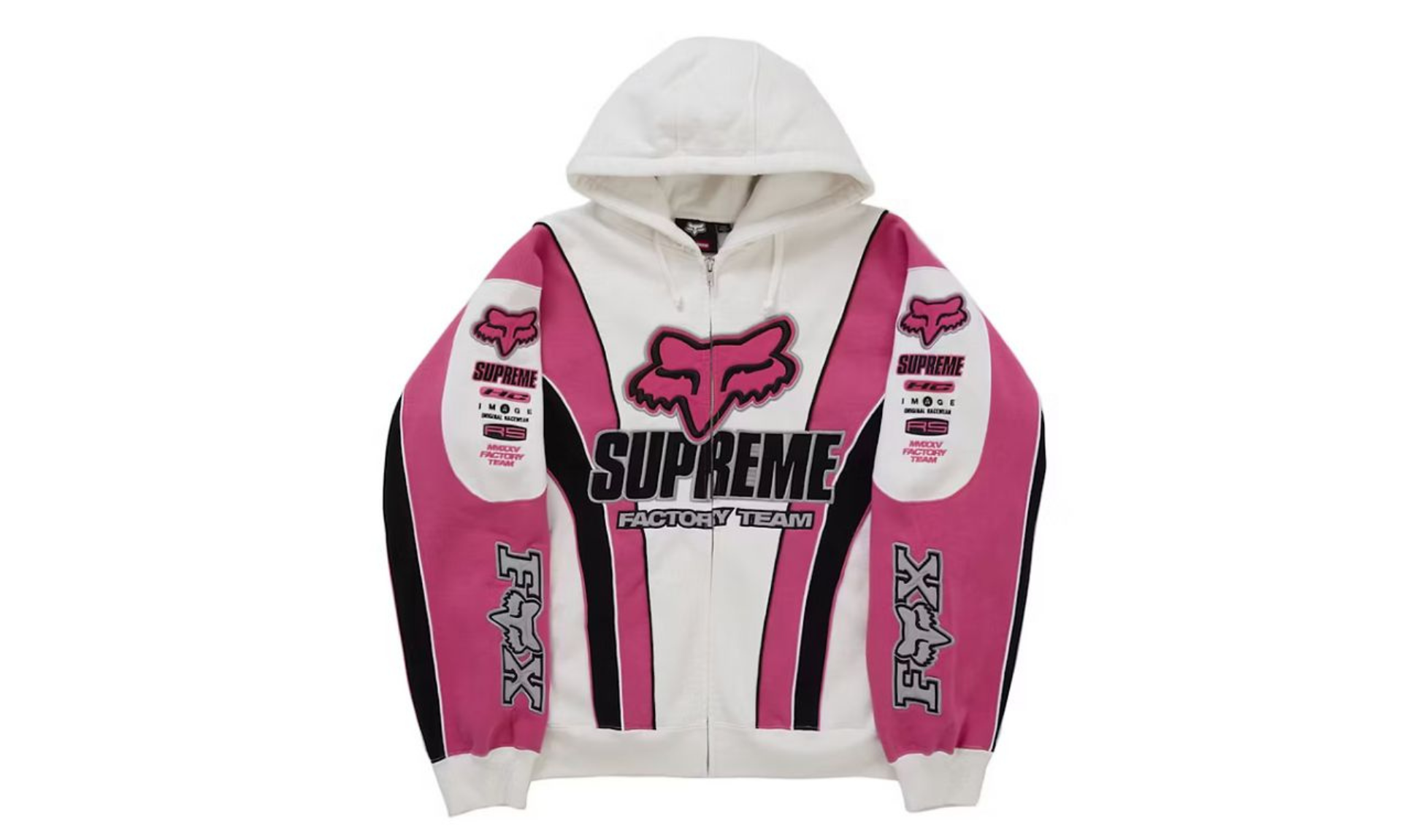 Supreme Fox Racing Zip Up Hooded Sweatshirt White