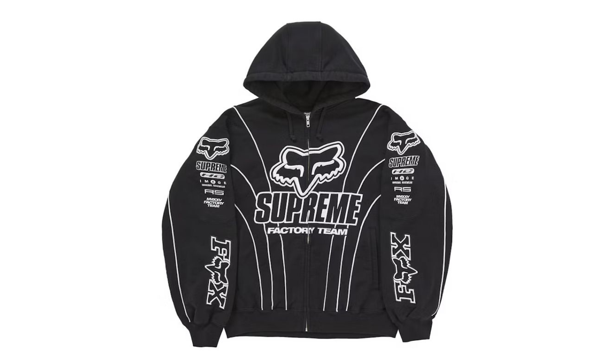 Supreme Fox Racing Zip Up Hooded Sweatshirt Black