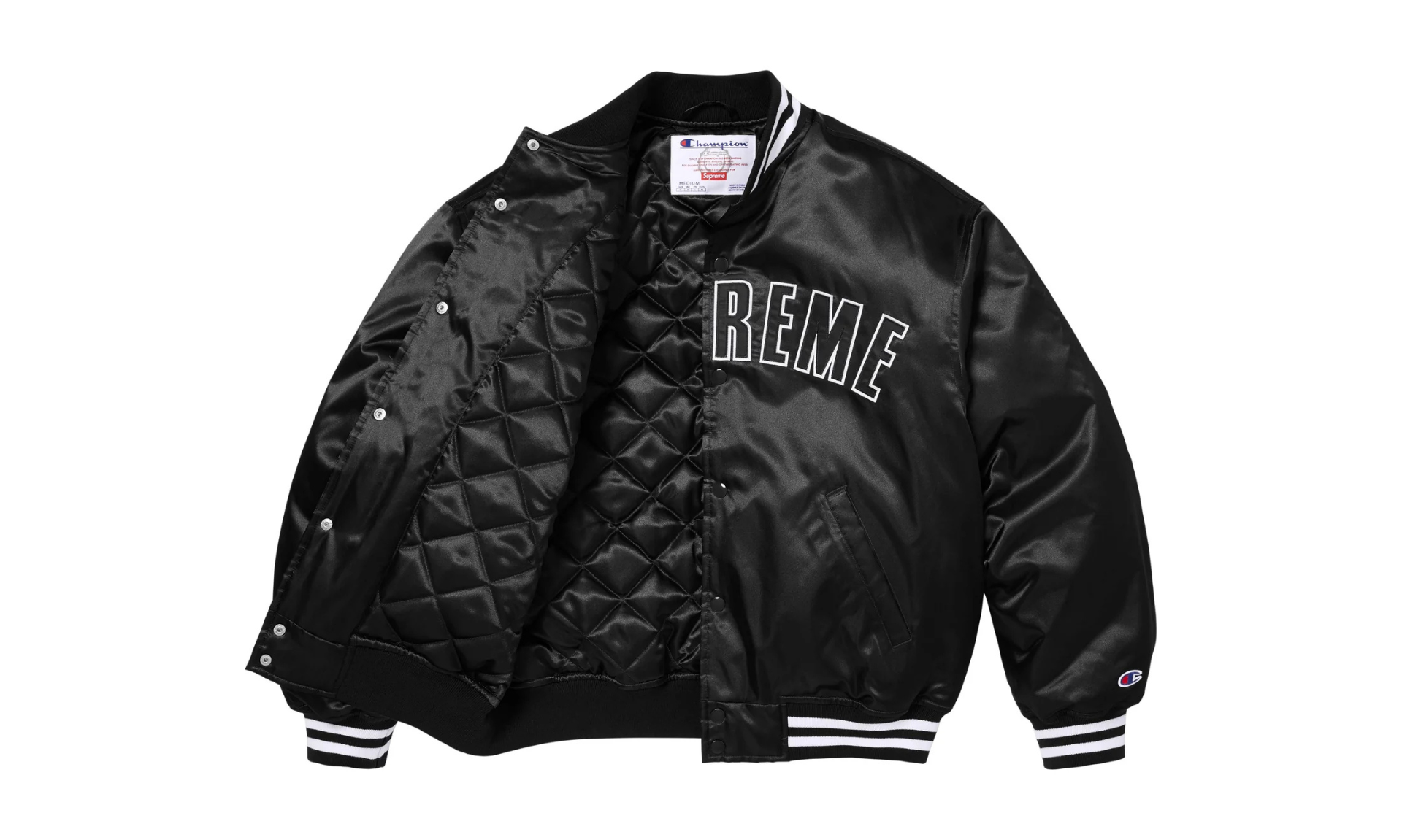 Supreme Champion Satin Varsity Jacket Black