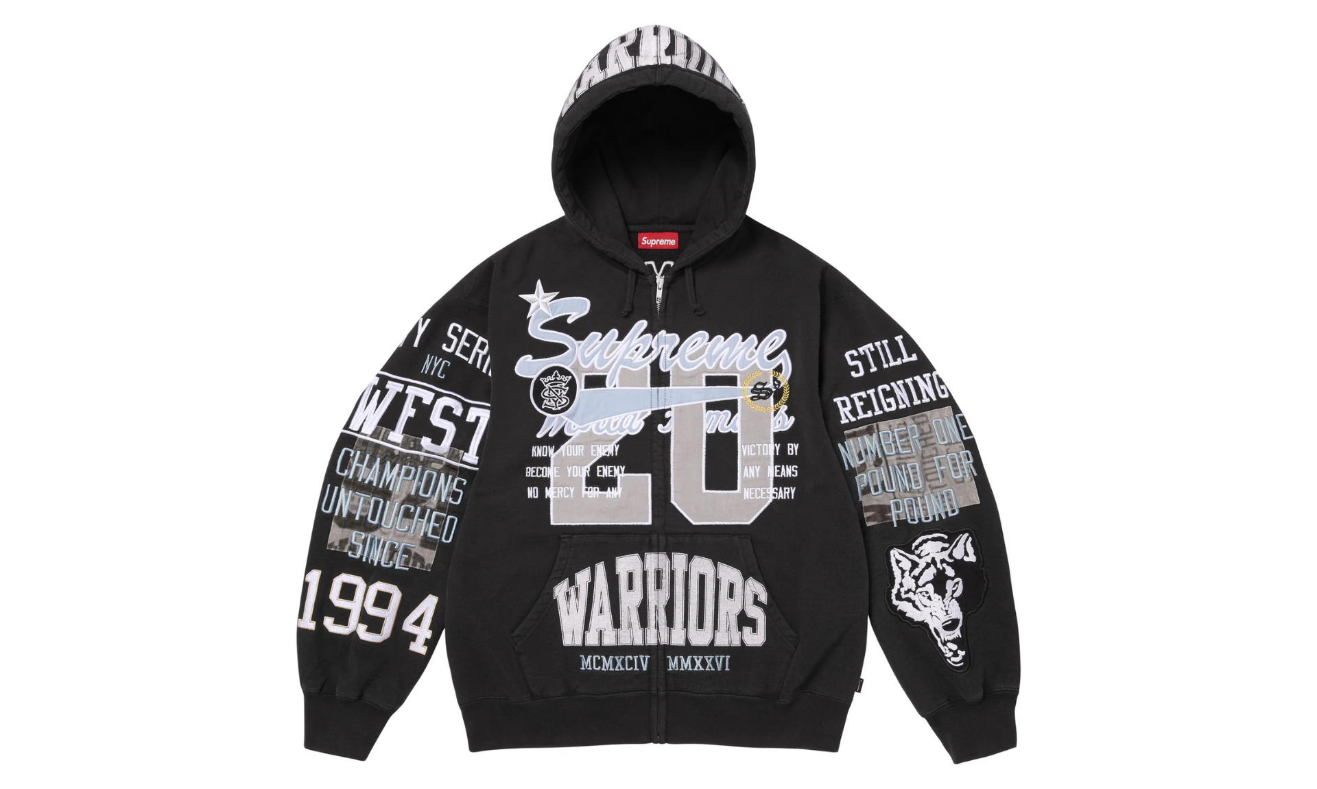 Supreme Warriors Appliqué Zip Up Hooded Sweatshirt Black