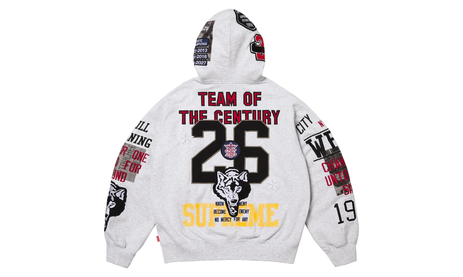 Supreme Warriors Appliqué Zip Up Hooded Sweatshirt Ash Grey | OVERCEZ