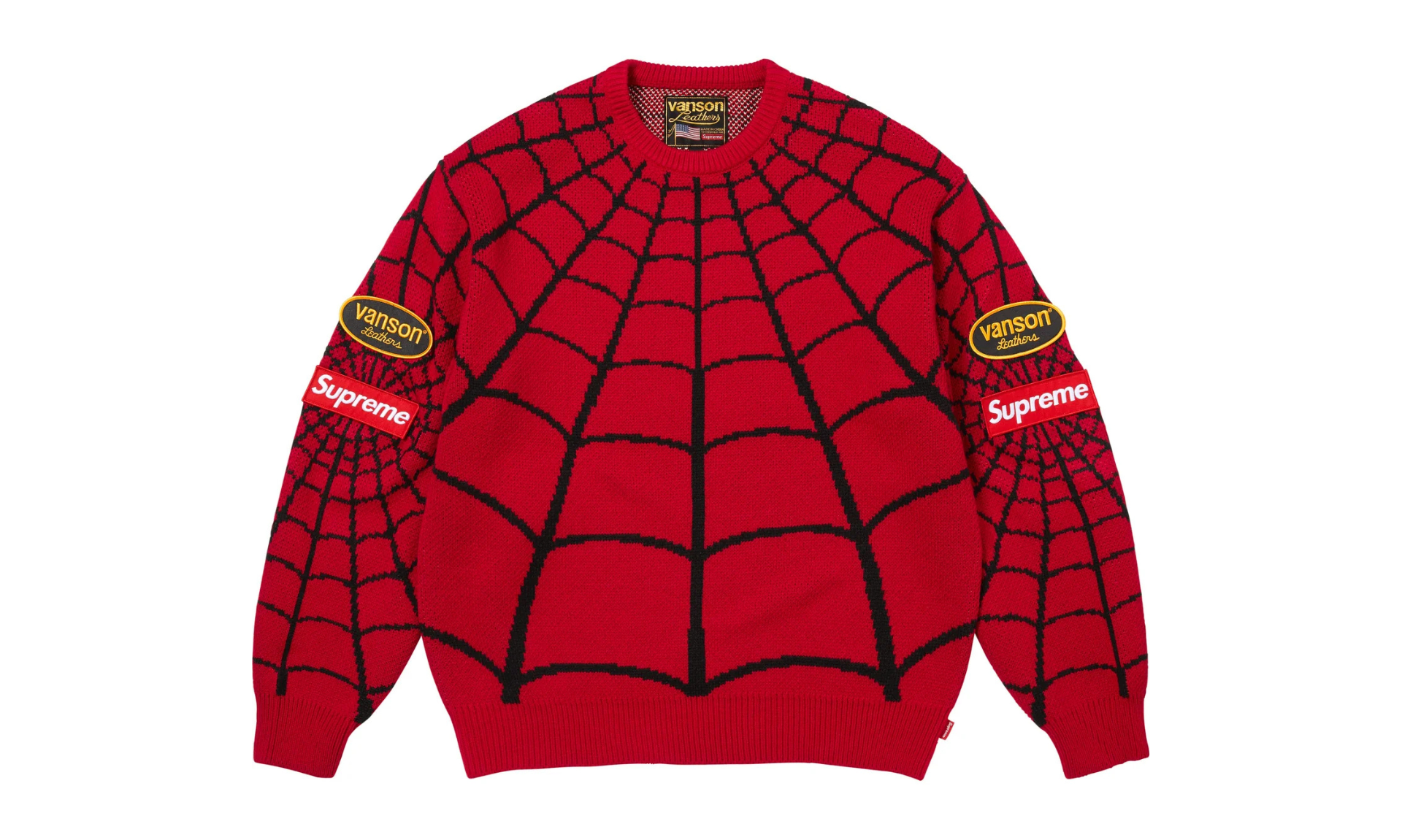 Supreme x Vanson Leathers Spider-Man Sweater Red | OVERCEZ