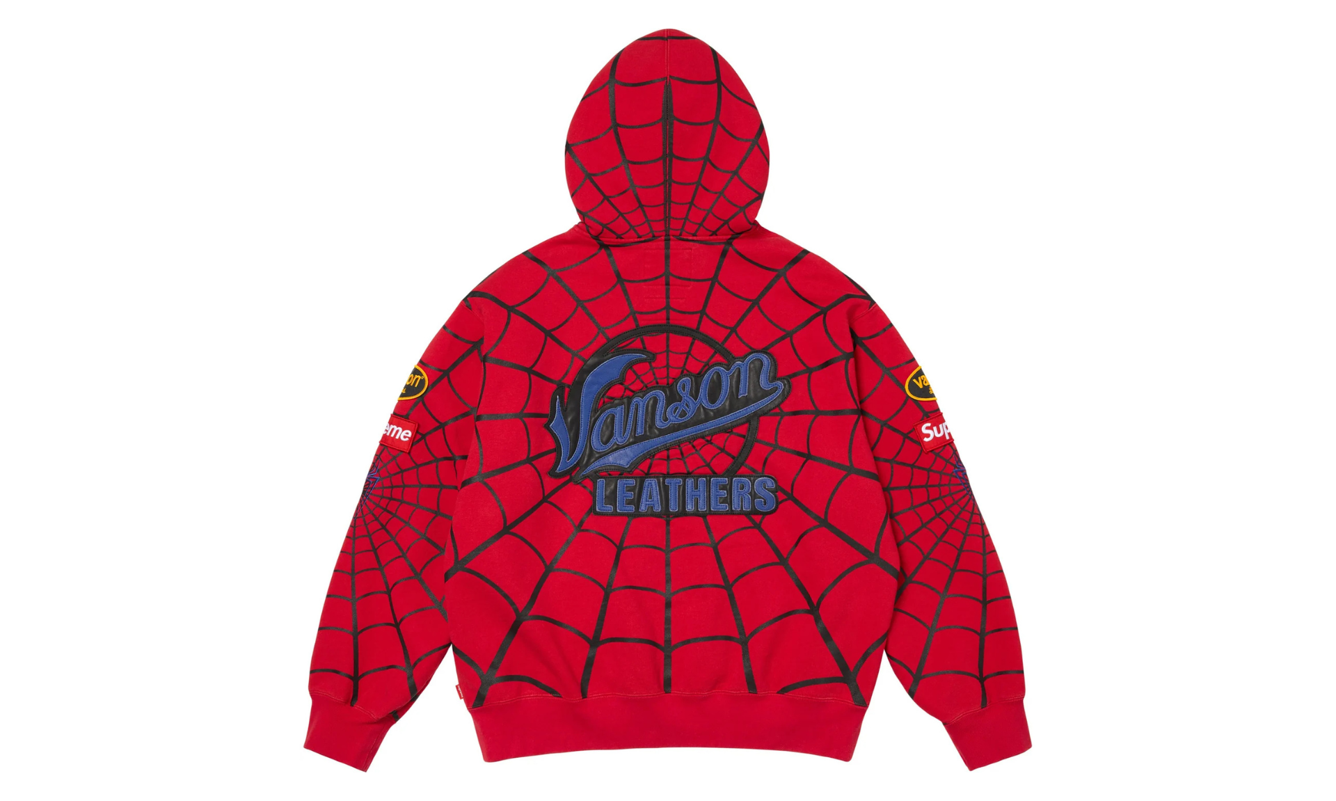 Supreme x Vanson Leathers Spider-Man Zip Up Hooded Sweatshirt Red