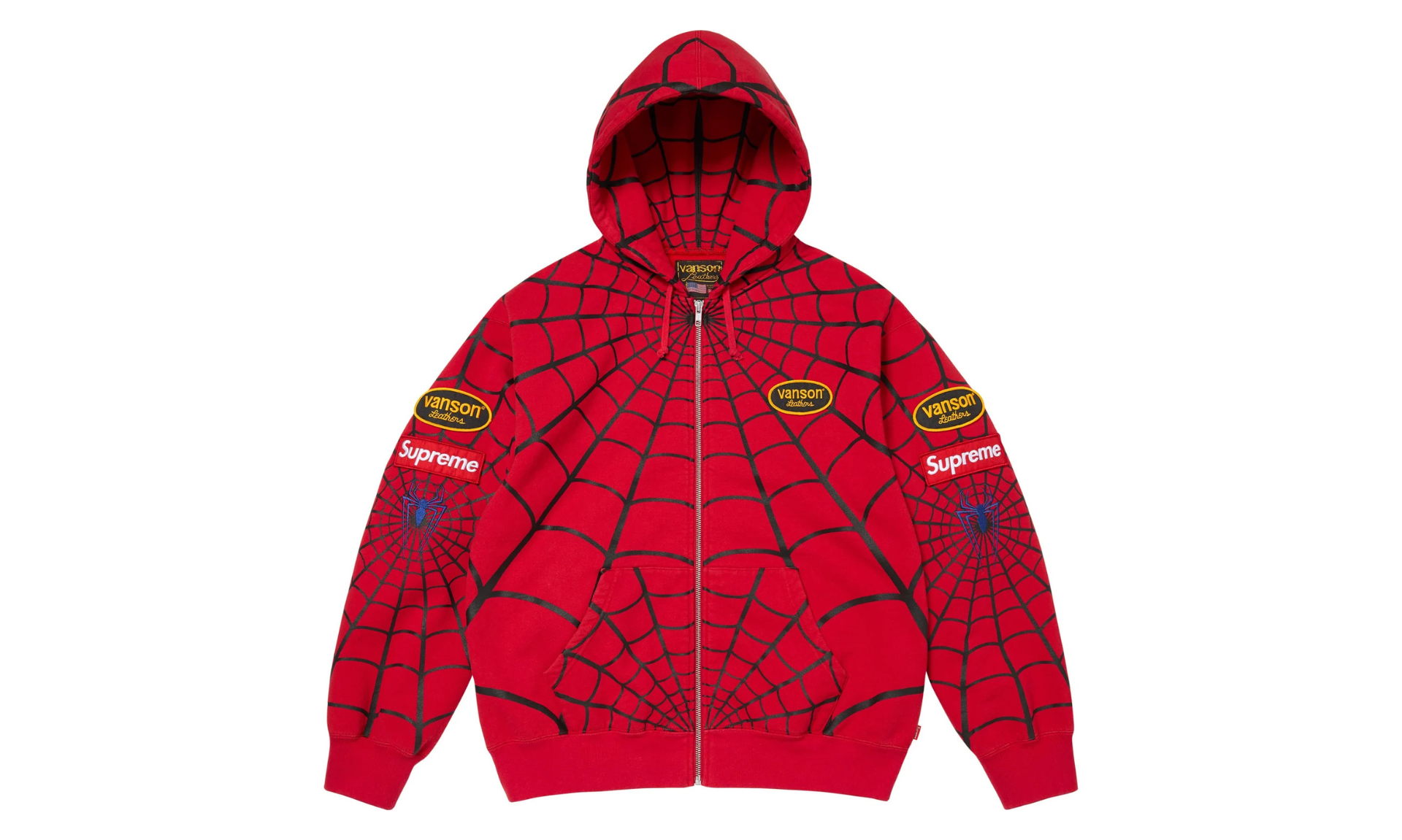 Supreme x Vanson Leathers Spider-Man Zip Up Hooded Sweatshirt Red