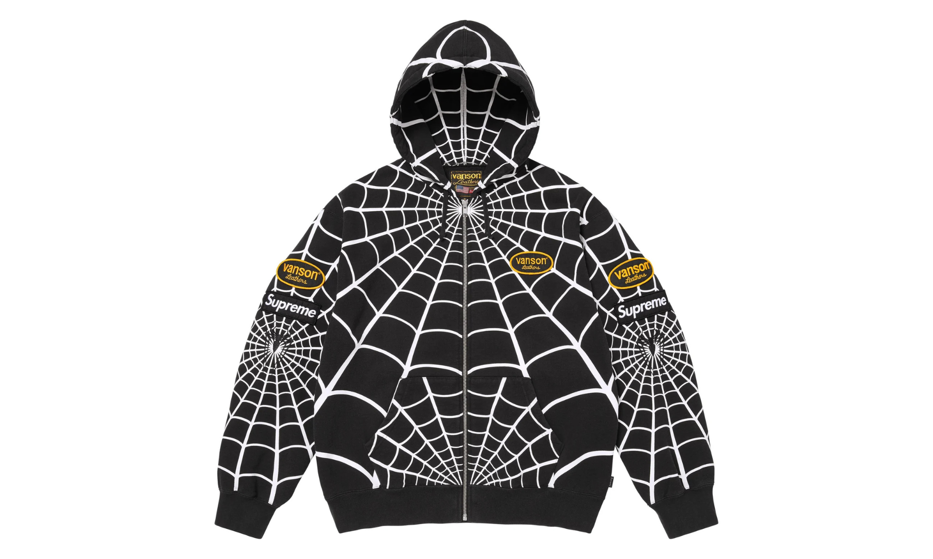 Supreme x Vanson Leathers Spider-Man Zip Up Hooded Sweatshirt Black