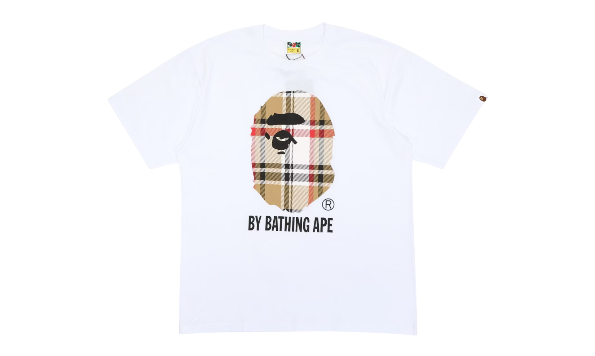 BAPE A Bathing Ape Check by Bathing Tee White Beige