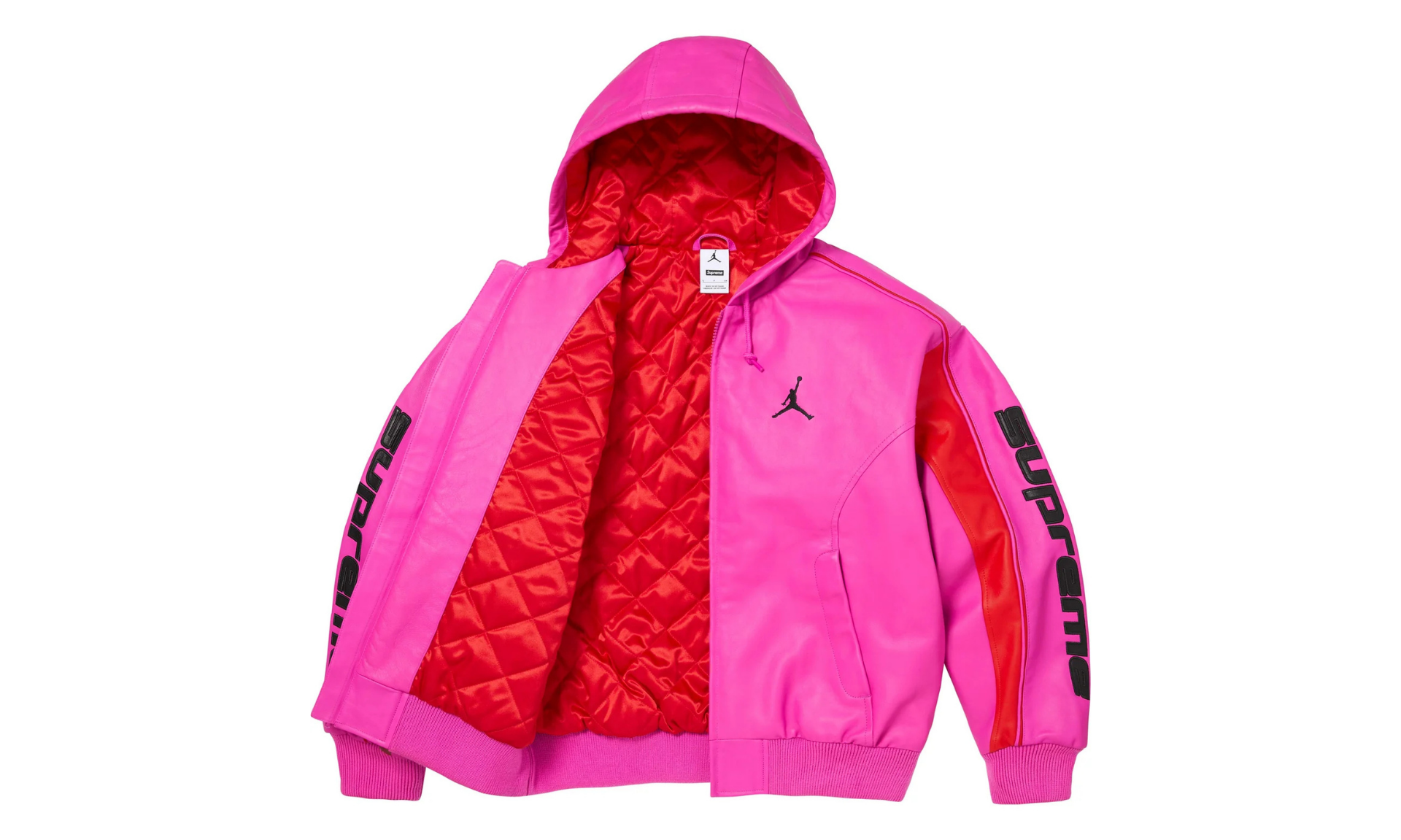 Supreme Jordan Hooded Leather Jacket Pink | OVERCEZ