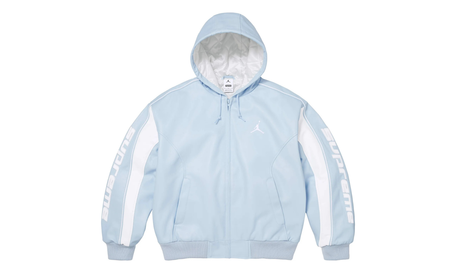 Supreme Jordan Hooded Leather Jacket Light Blue