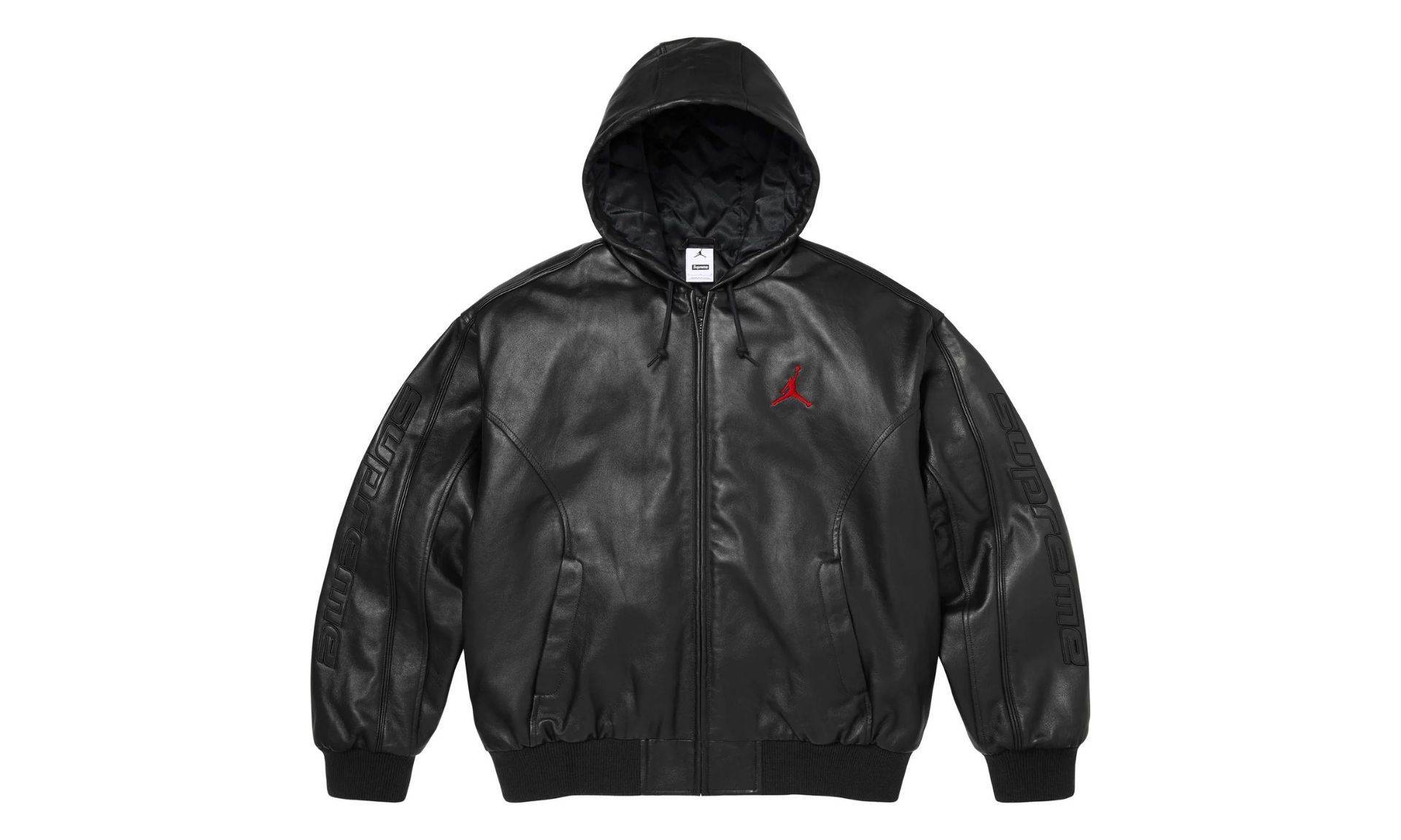 Supreme Jordan Hooded Leather Jacket Black