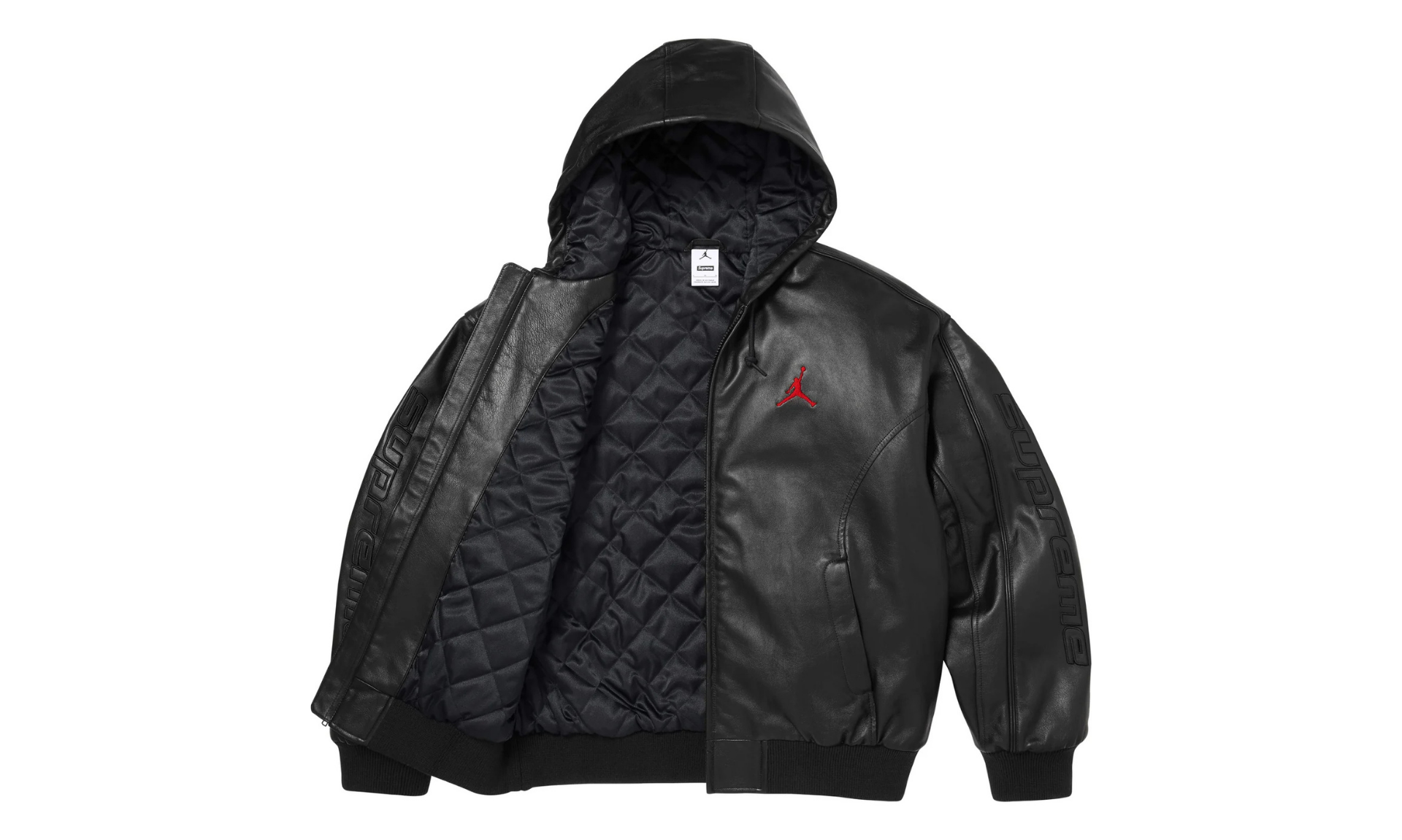 Supreme Jordan Hooded Leather Jacket Black | OVERCEZ