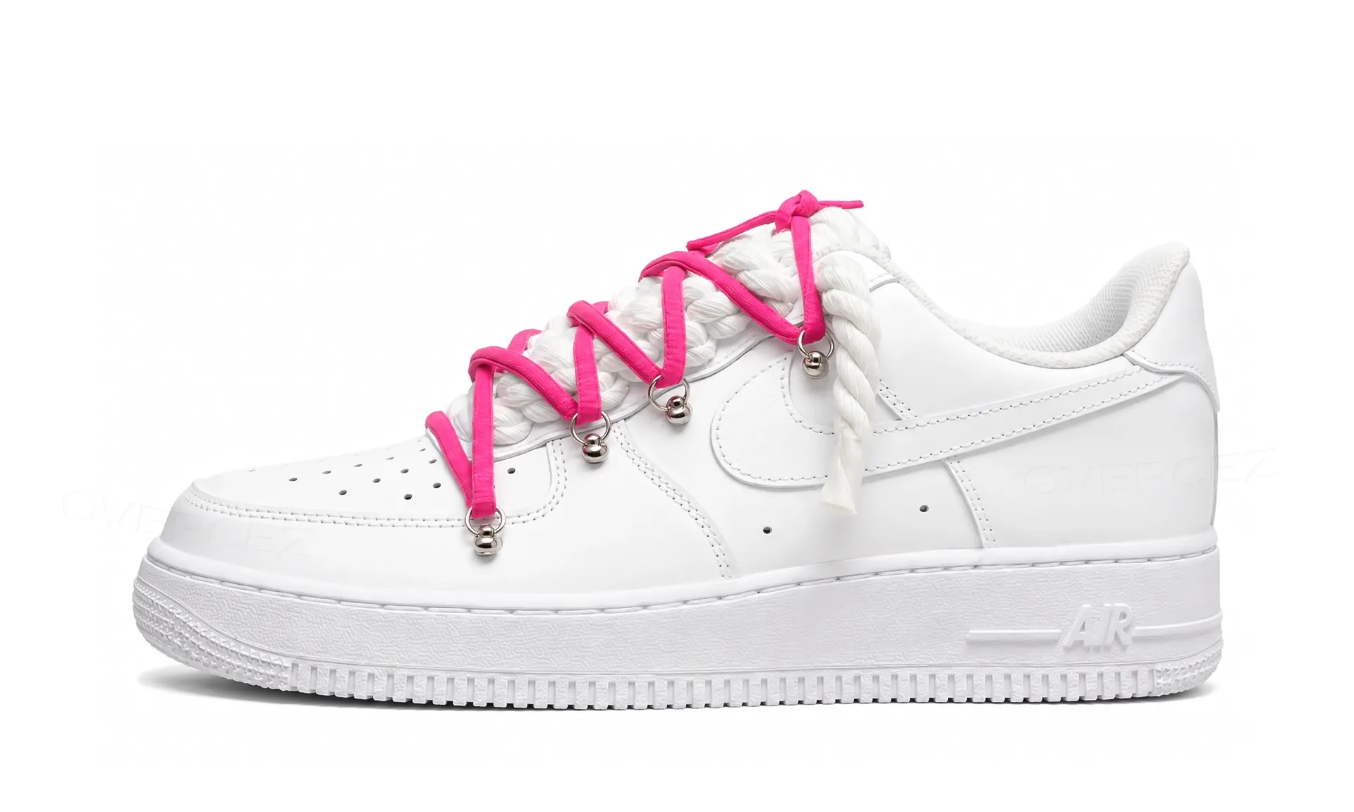 Nike Air Force 1 Low White Double Rope Laces Dark Pink