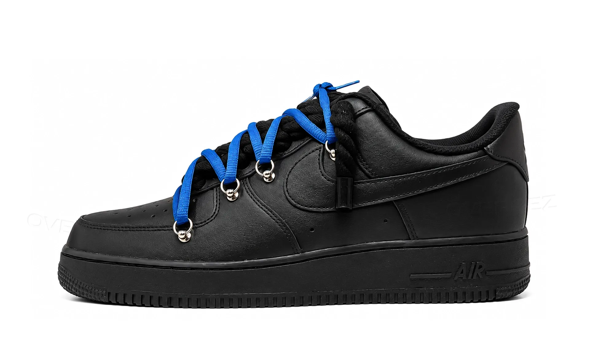 Nike Air Force 1 Low Black Double Rope Laces Dark Blue